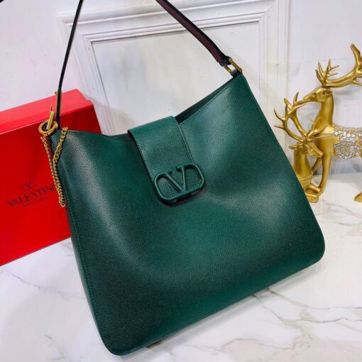 Replica Valentino 50027 Vsling Grainy Calfskin Hobo Bag Green 4