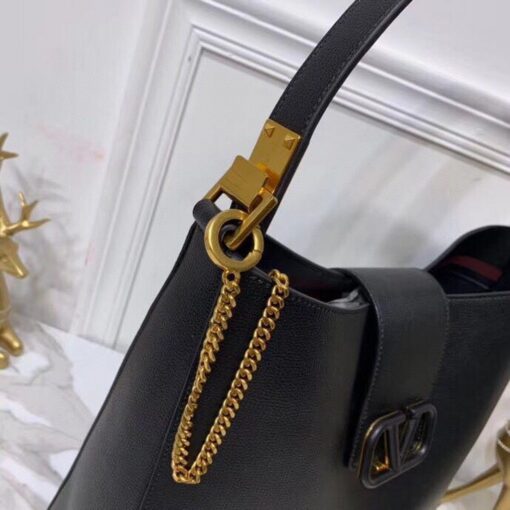 Replica Valentino 50027 Vsling Grainy Calfskin Hobo Bag Black 4