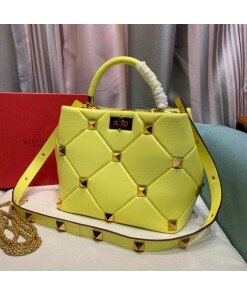 Replica Valentino 2021 Roman Stud The Handle Bag In Nappa 0097L Yellow