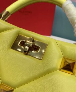 Replica Valentino 2021 Roman Stud The Handle Bag In Nappa 0097L Yellow 2