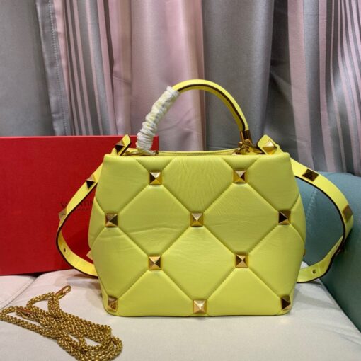 Replica Valentino 2021 Roman Stud The Handle Bag In Nappa 0097L Yellow 3