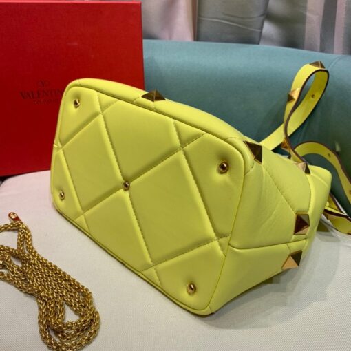 Replica Valentino 2021 Roman Stud The Handle Bag In Nappa 0097L Yellow 4