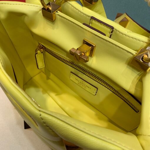 Replica Valentino 2021 Roman Stud The Handle Bag In Nappa 0097L Yellow 5