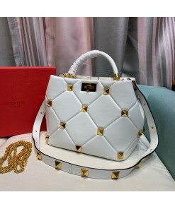 Replica Valentino 2021 Roman Stud The Handle Bag In Nappa 0097L White