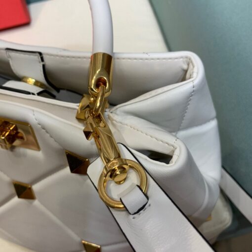 Replica Valentino 2021 Roman Stud The Handle Bag In Nappa 0097L White 5