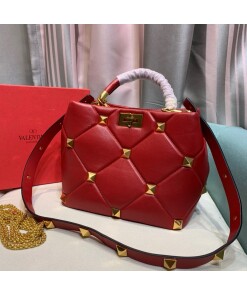 Replica Valentino 2021 Roman Stud The Handle Bag In Nappa 0097L Red