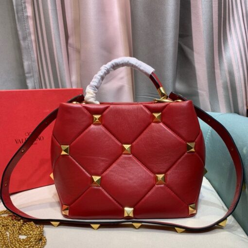 Replica Valentino 2021 Roman Stud The Handle Bag In Nappa 0097L Red 3