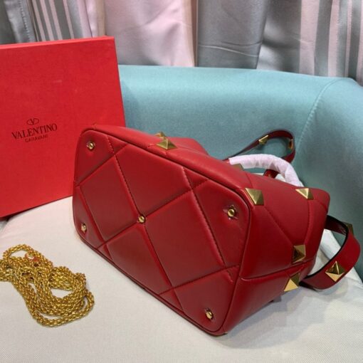 Replica Valentino 2021 Roman Stud The Handle Bag In Nappa 0097L Red 4