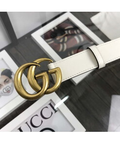 Replica Gucci Women Men's Leather Belt with Double G Buckle 40MM G19169 White