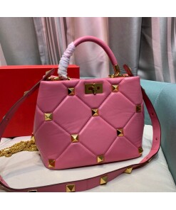 Replica Valentino 2021 Roman Stud The Handle Bag In Nappa 0097L Pink