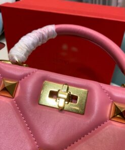 Replica Valentino 2021 Roman Stud The Handle Bag In Nappa 0097L Pink 2