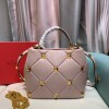 Replica Valentino 2021 Roman Stud The Handle Bag In Nappa 0097L Pink 9