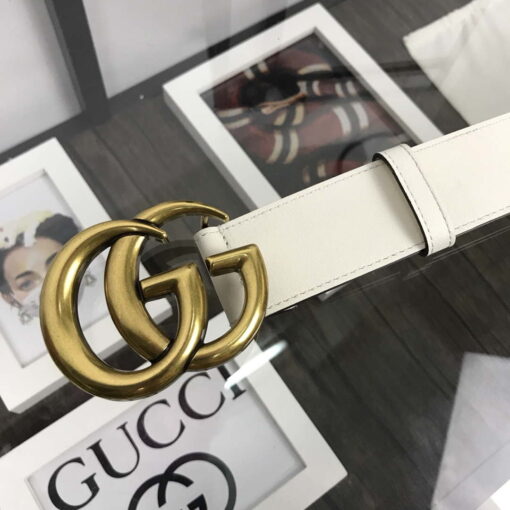 Replica Gucci Women Men's Leather Belt with Double G Buckle 30MM G19167 White 3