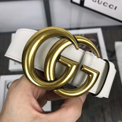 Replica Gucci Women Men's Leather Belt with Double G Buckle 30MM G19167 White 4