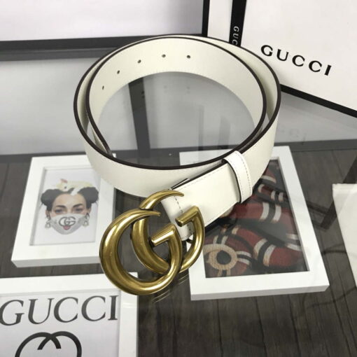 Replica Gucci Women Men's Leather Belt with Double G Buckle 30MM G19167 White 5