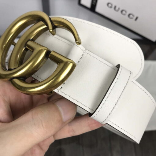 Replica Gucci Women Men's Leather Belt with Double G Buckle 30MM G19167 White 6