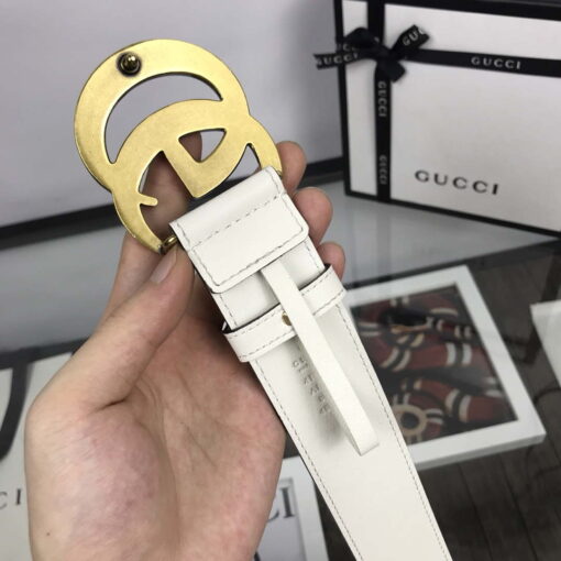 Replica Gucci Women Men's Leather Belt with Double G Buckle 30MM G19167 White 7