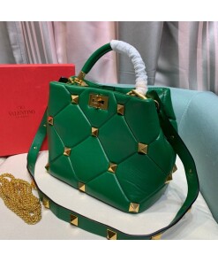 Replica Valentino 2021 Roman Stud The Handle Bag In Nappa 0097L Green