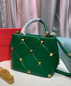 Replica Valentino 2021 Roman Stud The Handle Bag In Nappa 0097L Green 2