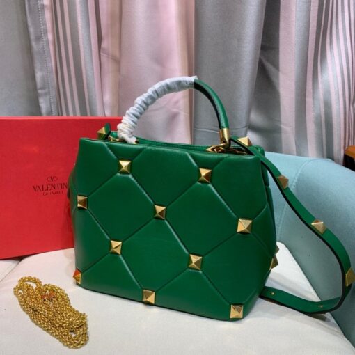 Replica Valentino 2021 Roman Stud The Handle Bag In Nappa 0097L Green 2