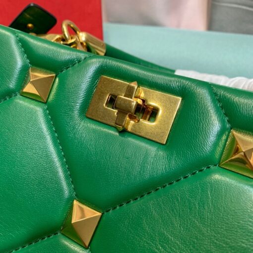 Replica Valentino 2021 Roman Stud The Handle Bag In Nappa 0097L Green 3