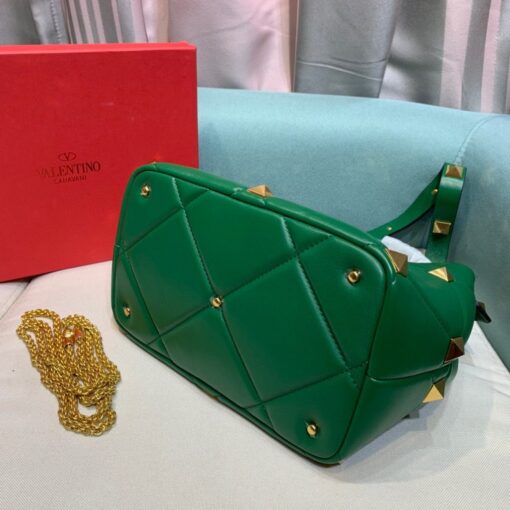 Replica Valentino 2021 Roman Stud The Handle Bag In Nappa 0097L Green 5