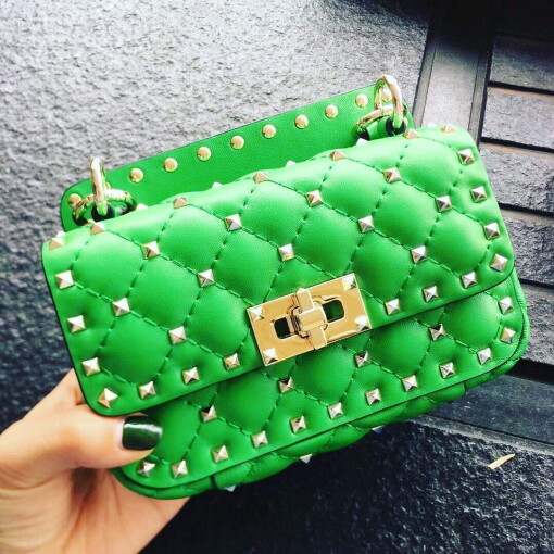 Replica Valentino XW2B0123 Small Rockstud Spike Nappa Leather Bag Green