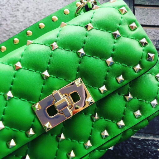 Replica Valentino XW2B0123 Small Rockstud Spike Nappa Leather Bag Green 2