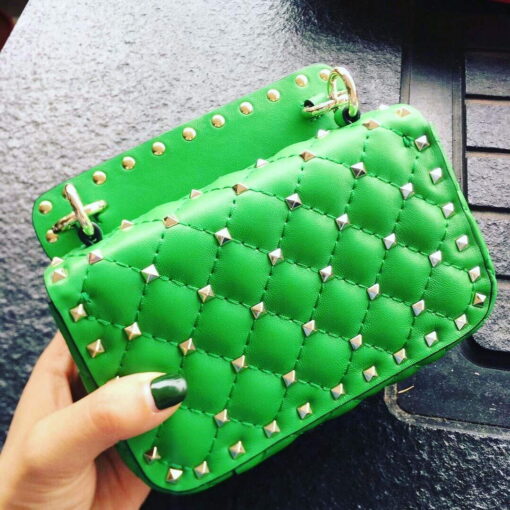 Replica Valentino XW2B0123 Small Rockstud Spike Nappa Leather Bag Green 3