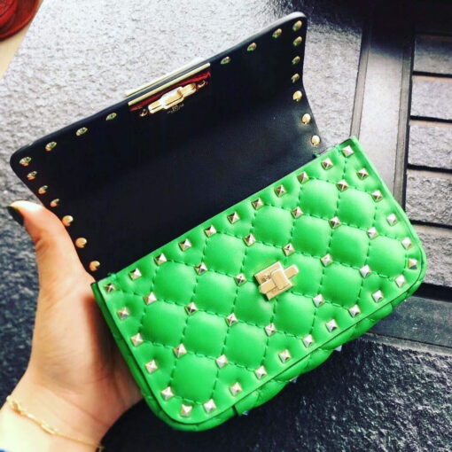 Replica Valentino XW2B0123 Small Rockstud Spike Nappa Leather Bag Green 6