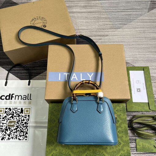 Replica Gucci 715775 Gucci Diana Mini Tote Bag Blue leather