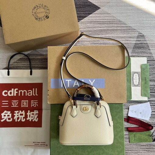 Replica Gucci 715775 Gucci Diana Mini Tote Bag White leather