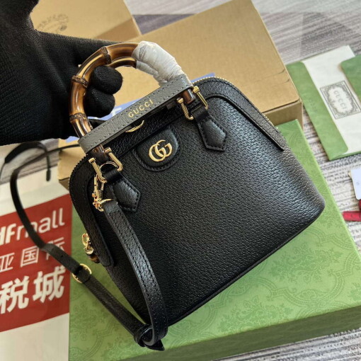 Replica Gucci 715775 Gucci Diana Mini Tote Bag Black leather 3