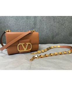 Replica Valentino XW2B0J96 Stud Sign Grainy Calfskin Shoulder Bag Brown