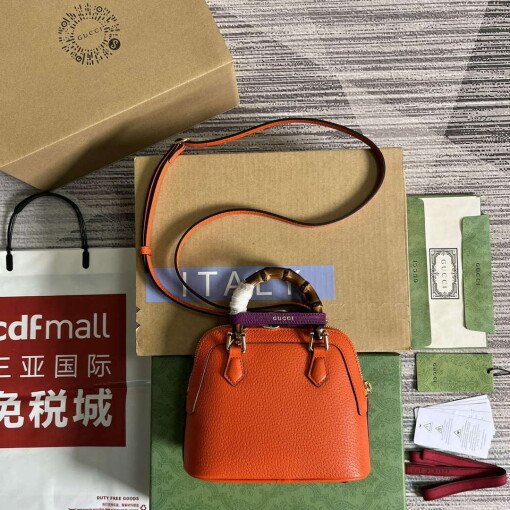 Replica Gucci 715775 Gucci Diana Mini Tote Bag Orange leather