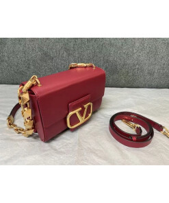 Replica Valentino XW2B0J96 Stud Sign Grainy Calfskin Shoulder Bag Wine Red