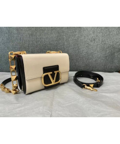 Replica Valentino XW2B0J96 Stud Sign Grainy Calfskin Shoulder Bag Beige and Black