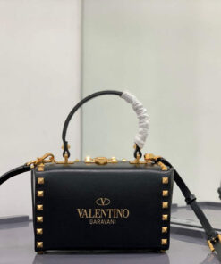 Replica Valentino 7300 Rockstud Alcove Grainy Calfskin BOX Bag XW2B0J73 Black 2