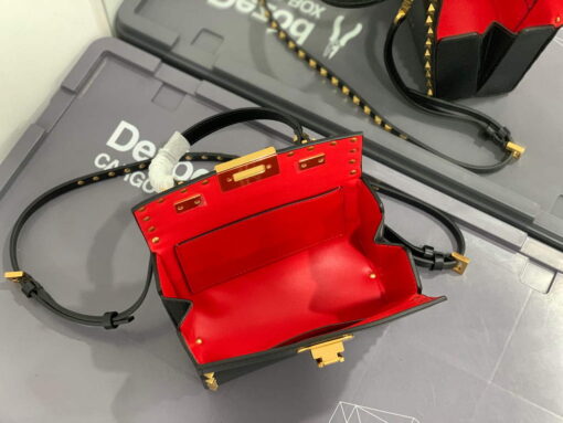 Replica Valentino 7300 Rockstud Alcove Grainy Calfskin BOX Bag XW2B0J73 Black 8