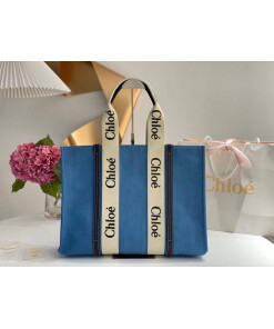 Replica Chloe 382E6690U Large Woody Tote Bag Blue