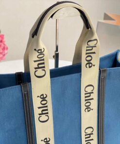 Replica Chloe 382E6690U Large Woody Tote Bag Blue 2