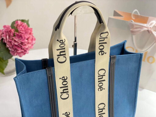 Replica Chloe 382E6690U Large Woody Tote Bag Blue 2