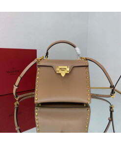 Replica Valentino 71000 Small Rockstud Alcove Handbag In Grainy Calfskin XW2B0J71 Apricot