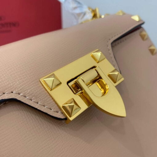 Replica Valentino 71000 Small Rockstud Alcove Handbag In Grainy Calfskin XW2B0J71 Apricot 5