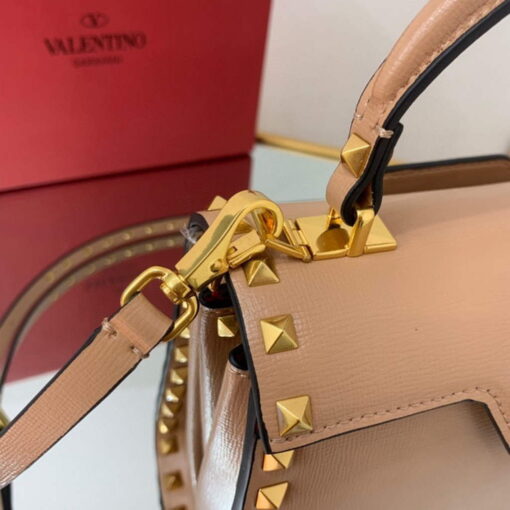 Replica Valentino 71000 Small Rockstud Alcove Handbag In Grainy Calfskin XW2B0J71 Apricot 6