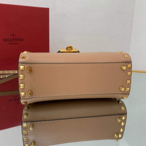 Replica Valentino 71000 Small Rockstud Alcove Handbag In Grainy Calfskin XW2B0J71 Apricot 8