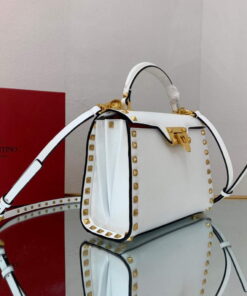 Replica Valentino 71000 Small Rockstud Alcove Handbag In Grainy Calfskin XW2B0J71 White 2