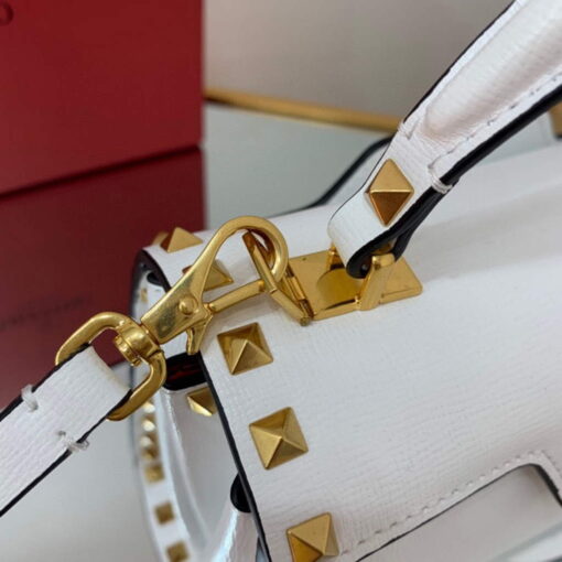 Replica Valentino 71000 Small Rockstud Alcove Handbag In Grainy Calfskin XW2B0J71 White 5