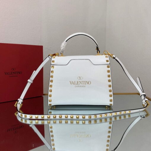 Replica Valentino 71000 Small Rockstud Alcove Handbag In Grainy Calfskin XW2B0J71 White 8