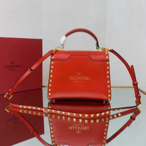 Replica Valentino 71000 Small Rockstud Alcove Handbag In Grainy Calfskin XW2B0J71 Red